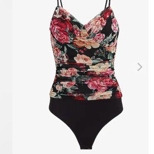 Express XL Very Flattering Floral Bodysuit - Black, Pink, Cream, Green, Red